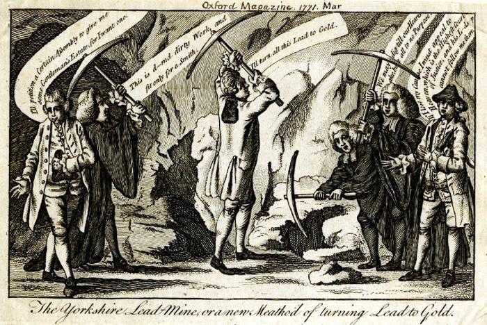 Turning lead into gold - a cartoon from the Oxford Examiner 1771
