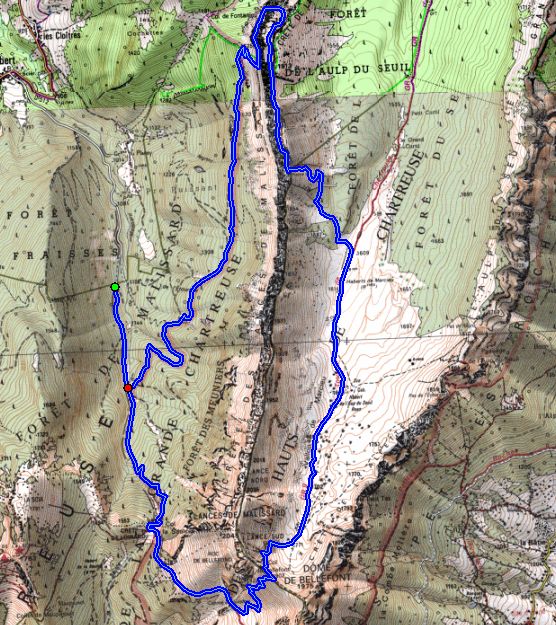 Map showing route for the Roman Inscription and Col de Bellefont from Saint Philibert (Map: IGN 1:25,000 3334 OT)