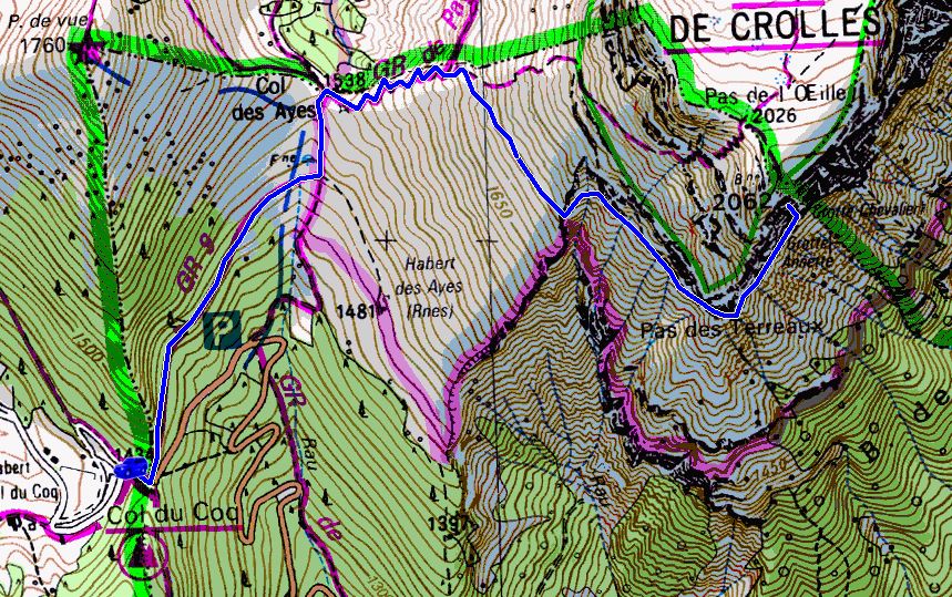 Map showing the route to the Grotte Chevalier (Map: IGN 1:25,000 3334 OT)