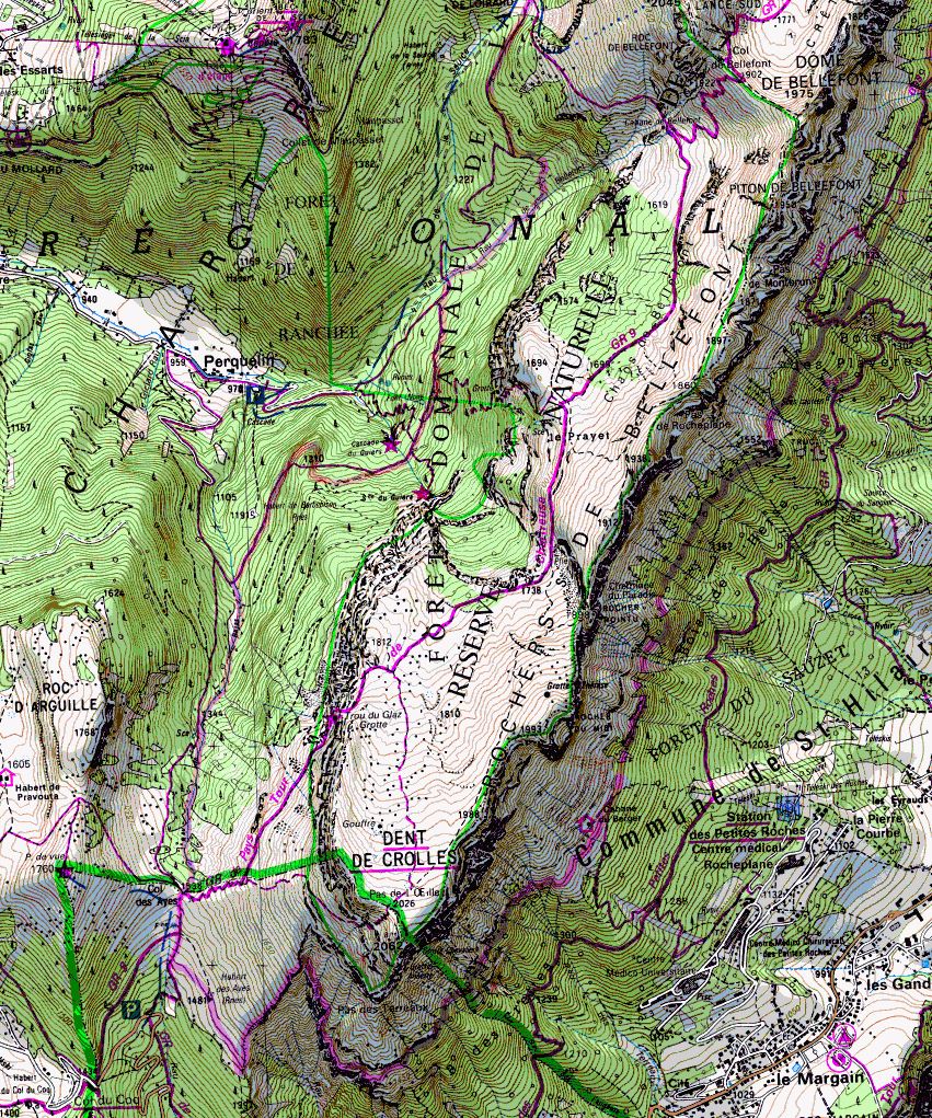 Map showing the Dent de Crolles area (Map: IGN 1:25,000 3334 OT)