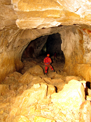 Photograph of the entrance tunnel of Grotte du Guiers Mort