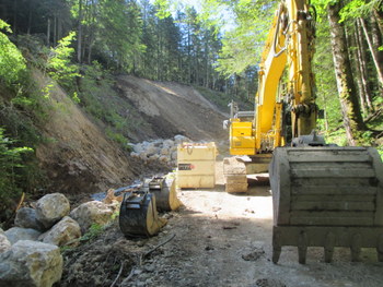 Photograph of the state of repairs to the Col du Coq road on June 28th 2019
