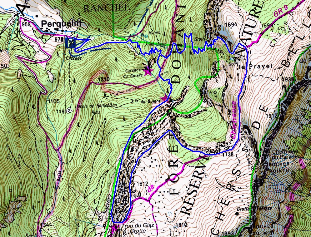 Map showing the Sangle de l'Arche et Aguille walk (Map: IGN 1:25,000 3334 OT)