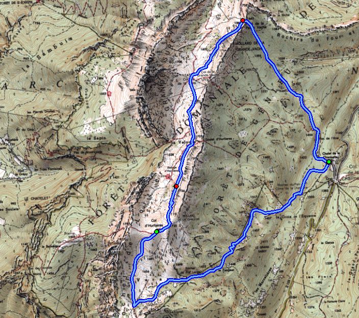 Map of the tour of the Grande Sure internal valley (Map: IGN 1:25,000 3334 OT)