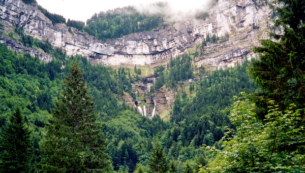 Photograph of the Cirque de St. Même showing the waterfalls below the Guiers Vif resurgence