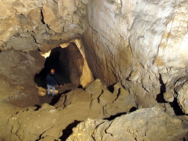Photograph of the boulder slope leading to the sump in the Guiers Vif, Cirque de St. Même