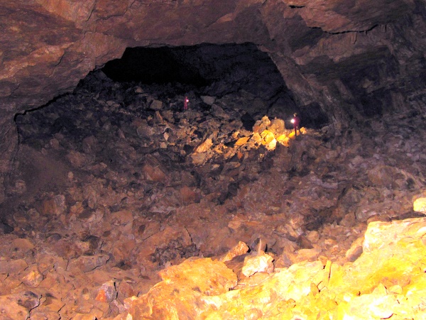 Photograph of the boulder-strewn main passage of Grotte Chevalier, Dent de Crolles