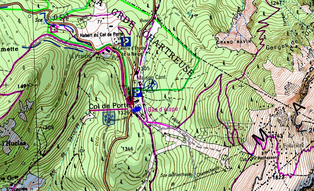 Map showing start of walks from Bellecombe (Map: IGN 1:25,000 3334 OT)
