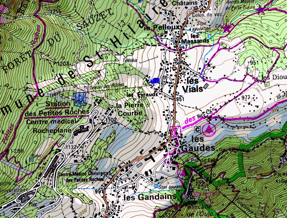 Map showing start of walks from Bellecombe (Map: IGN 1:25,000 3334 OT)