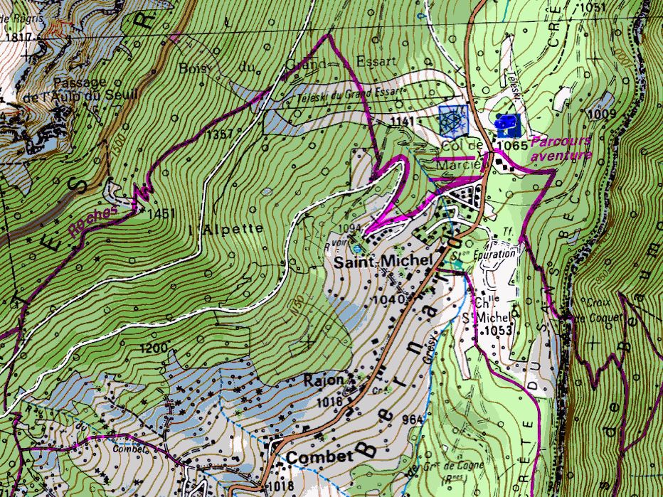 Map showing start of walks from Col de Marcieu (Map: IGN 1:25,000 3333 OT)
