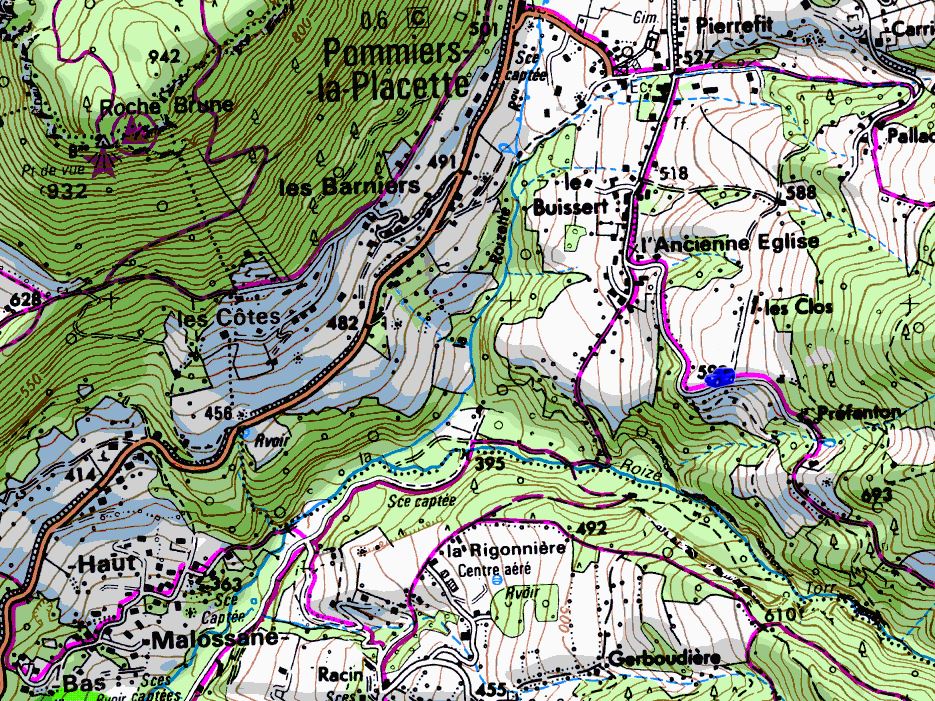 Map showing start of walks from Préfenton (Map: IGN 1:25,000 3334 OT)