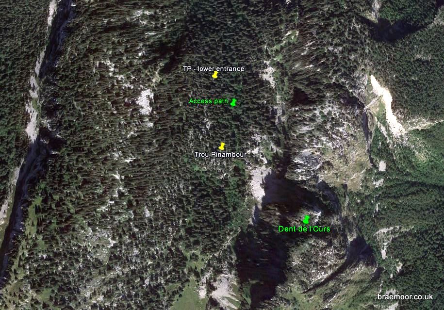 Showing location of the Trou Pinambour entrances on Google Earth.