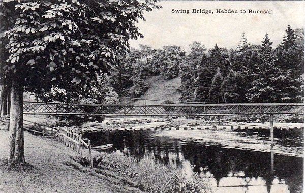 Postcard of Hebden Suspension Bridge from the 1900s