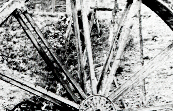 Photograph showing remnants of the overhead flume of the waterwheel